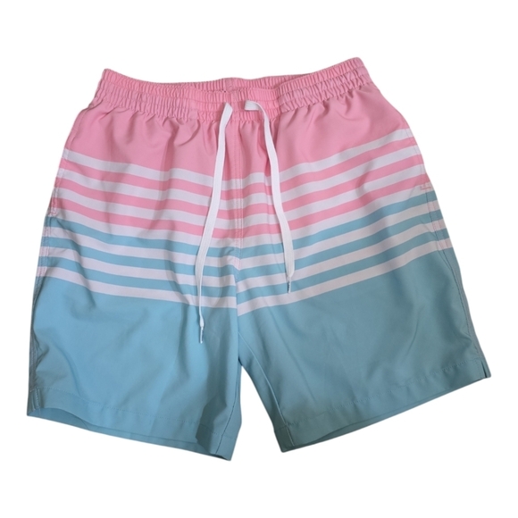 Chubbies The On The Horizons Swim Shorts Blue, Pink, White Stripe Medium 7" - Picture 2 of 6